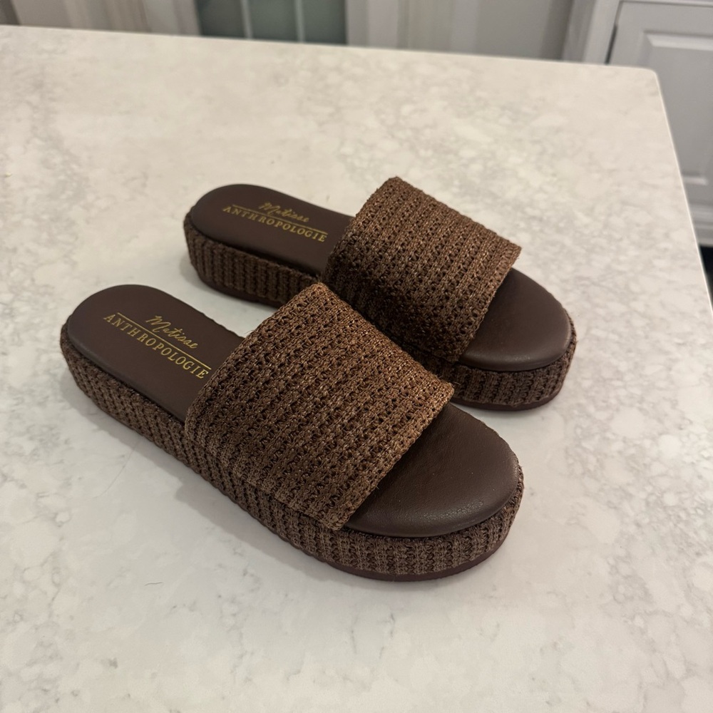 Anthropologie Matisse Chocolate Platform Woven Sandals Slides
